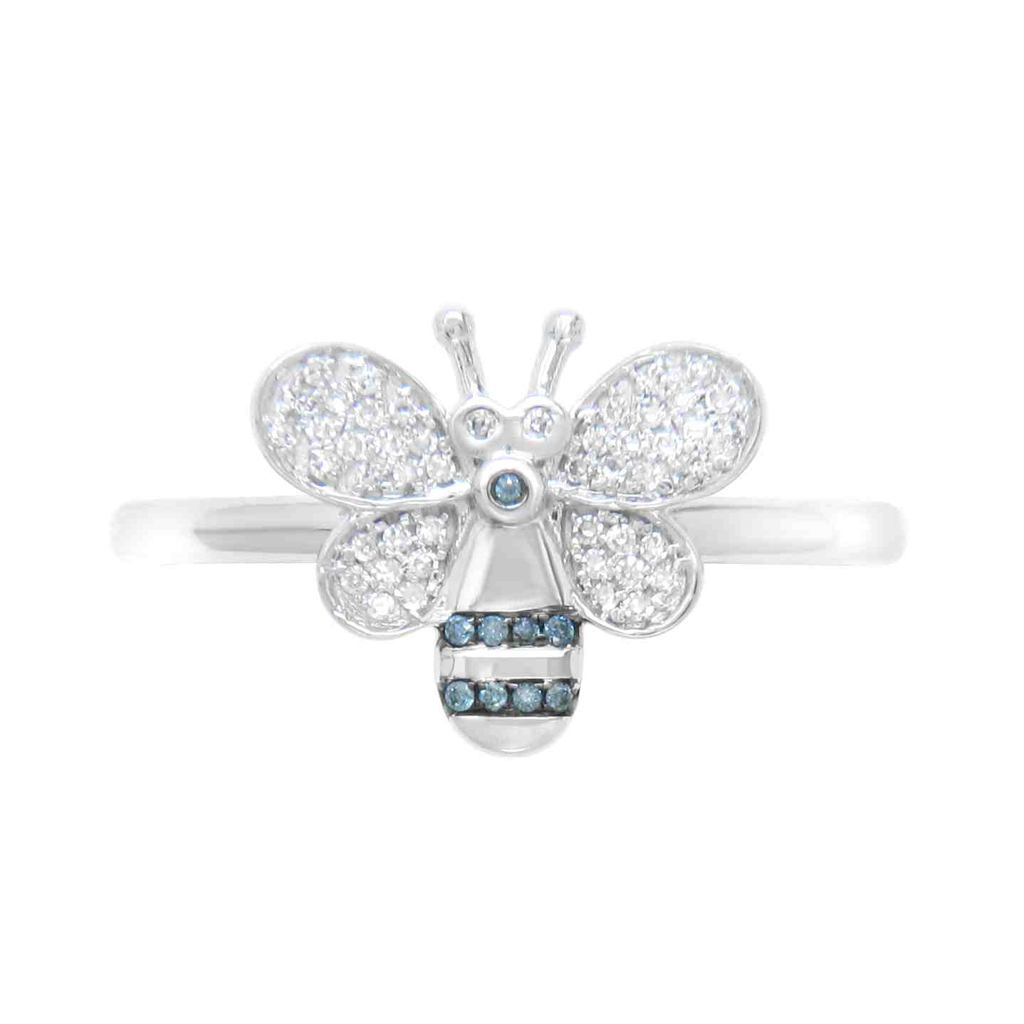  Blue & White Diamond Sterling  Bee Ring LR11304A